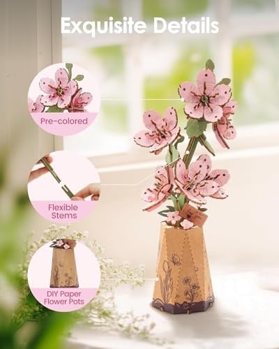 ROBOTIME Sakura TW101 3D Yapboz - Yapay Ahşap Çiçek Kendin Yap - Yetişkinler için Model Yapımı Seti - Ev Dekorasyonu ve Sevgililer Günü Hediyesi