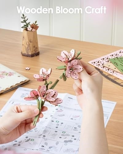 ROBOTIME Sakura TW101 3D Yapboz - Yapay Ahşap Çiçek Kendin Yap - Yetişkinler için Model Yapımı Seti - Ev Dekorasyonu ve Sevgililer Günü Hediyesi