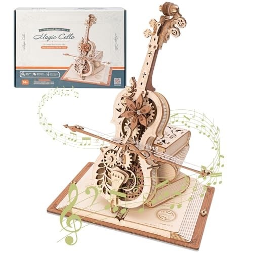 ROBOTIME Yetişkinler için Mekanik 3D Yapbozlar, Ahşap Müzik Kutusu Sihirli Çello Model Kitleri, Onun için Sevgililer Günü Hediyesi AMK63