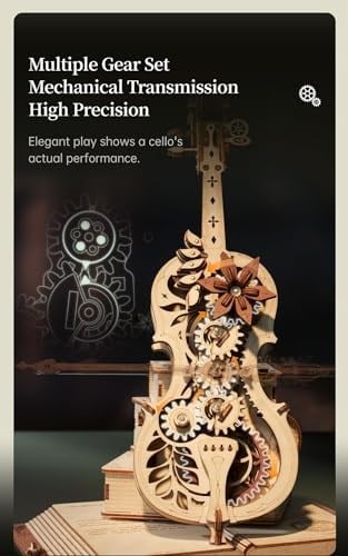 ROBOTIME Yetişkinler için Mekanik 3D Yapbozlar, Ahşap Müzik Kutusu Sihirli Çello Model Kitleri, Onun için Sevgililer Günü Hediyesi AMK63