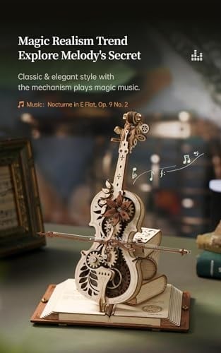ROBOTIME Yetişkinler için Mekanik 3D Yapbozlar, Ahşap Müzik Kutusu Sihirli Çello Model Kitleri, Onun için Sevgililer Günü Hediyesi AMK63