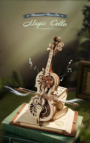 ROBOTIME Yetişkinler için Mekanik 3D Yapbozlar, Ahşap Müzik Kutusu Sihirli Çello Model Kitleri, Onun için Sevgililer Günü Hediyesi AMK63