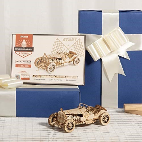 ROKR 3D Ahşap Bulmaca Yetişkinler Çocuklar için Vintage Grand Prix Araba Modeli Kitleri Hediye Genç