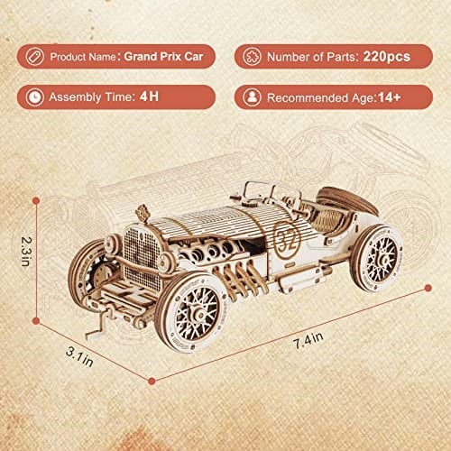 ROKR 3D Ahşap Bulmaca Yetişkinler Çocuklar için Vintage Grand Prix Araba Modeli Kitleri Hediye Genç