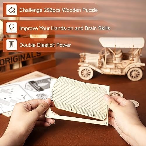 ROKR 3D Ahşap Yapboz Model Yapma Yetişkin Klasik Araba Çocuklar ve Yetişkinler için Hediyeler, Vintage Araba