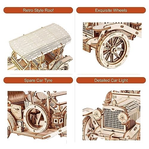 ROKR 3D Ahşap Yapboz Model Yapma Yetişkin Klasik Araba Çocuklar ve Yetişkinler için Hediyeler, Vintage Araba
