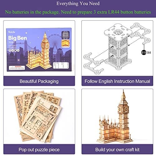 Rolife Ahşap Yapboz Yetişkin 3D Model Yapımı Ahşap Yapı Kiti Yetişkin Gençler için 220 Parça, Big Ben