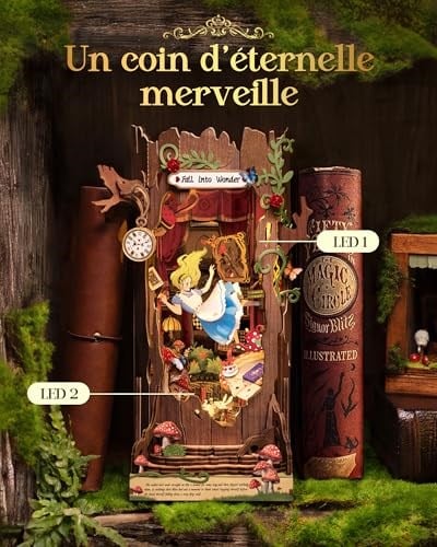 Rolife Book Nook Kit Fall into Wonder DIY (kendin yap) minyatür ev model kitleri, çalışma masası, kitaplık dekorasyonu, aynalı illüzyonlu 3D yapboz, Noel, doğum günü hediyeleri