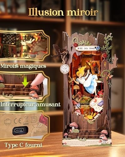 Rolife Book Nook Kit Fall into Wonder DIY (kendin yap) minyatür ev model kitleri, çalışma masası, kitaplık dekorasyonu, aynalı illüzyonlu 3D yapboz, Noel, doğum günü hediyeleri