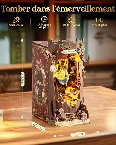 Rolife Book Nook Kit Fall into Wonder DIY (kendin yap) minyatür ev model kitleri, çalışma masası, kitaplık dekorasyonu, aynalı illüzyonlu 3D yapboz, Noel, doğum günü hediyeleri