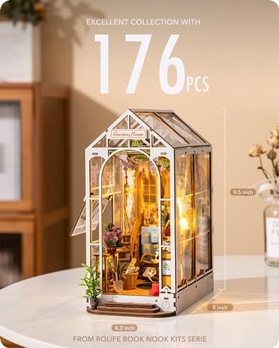 Rolife Kendin Yap Kitap Nook Kiti Bahçe Evi, Kendin Yap Minyatür Kitapçı Kiti 3D Yaratıcı Dekoratif Kitap Desteği Kitaplık Ekleme Yetişkinler için 3D Yapboz, Cadılar Bayramı/Noel Dekorasyonları