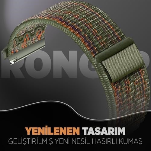 Rongep Huawei ile Uyumlu Fabric Loop 22mm Kordon GT6/GT6 Pro/GT5/GT5 Pro/GT4/GT3/GT3 Pro 46mm için Cırt Cırt Tasarım Yumuşak ve Konforlu GT6 Kordon Rahat  - Seçenekler: Green-Orange, Black, Scuba Blue