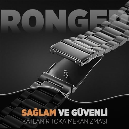 Rongep Huawei ile Uyumlu [Kısaltma Aparatlı] 22mm Çelik Kordon GT6/GT6 Pro/GT5/GT5 Pro/GT4/GT3/GT3 Pro/GT2/GT2 Pro 46mm için Baklalı Model GT6 Pro Kordonu Pasla - Seçenekler: Siyah, Gümüş, Siyah-Gümüş
