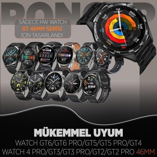 Rongep Huawei ile Uyumlu [Kısaltma Aparatlı] 22mm Çelik Kordon GT6/GT6 Pro/GT5/GT5 Pro/GT4/GT3/GT3 Pro/GT2/GT2 Pro 46mm için Baklalı Model GT6 Pro Kordonu Pasla - Seçenekler: Siyah, Gümüş, Siyah-Gümüş