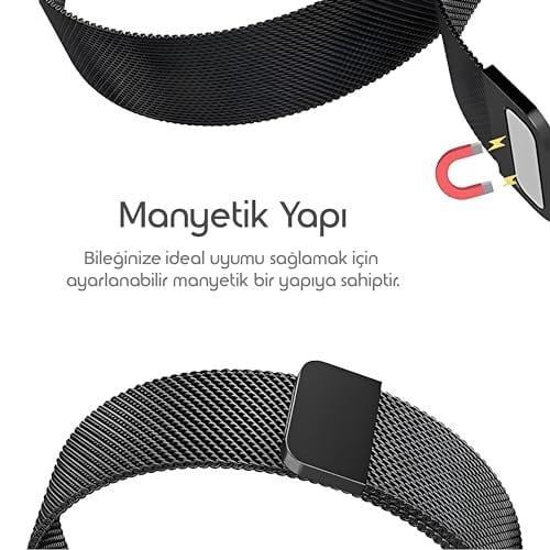 Rongep [Milano Loop] Xiaomi Redmi Watch 6/5/4/Mi Band 10 Pro/9 Pro/8 Pro için Kordon Manyetik Tasarımlı Terletmeyen Mi Band 10 Pro Kordon Nefes Alabilen Metal Hasır Redmi Wa - Seçenekler: Siyah, Gümüş