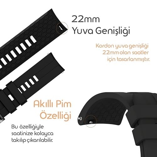 Rongep [Strip Loop] Huawei ile Uyumlu 22mm Kordon GT6/GT6 Pro/GT Runner 2/GT5/5 Pro/GT4/GT3/3 Pro 46mm için Yumuşak Silikonlu GT6 P - Seçenekler: Siyah, Beyaz, Gri, Haki-Siyah, Lacivert, Mavi-Siyah...