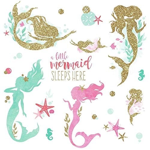 RoomMates RMK3562SCS Mermaid Peel and Stick Duvar Çıkartmaları Glitter ile