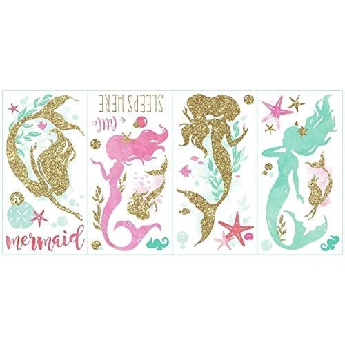 RoomMates RMK3562SCS Mermaid Peel and Stick Duvar Çıkartmaları Glitter ile