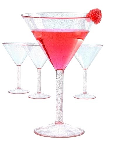 Rose Gold Glitter Plastik Martini Bardakları (4lü Set), 269 ml, Kırılmaz Tekrar Kullanılabilir, Kokteyl Bardağı - Partiler, Havuz Kenarı, Karavan, Kamp, Tatil, Eğlence için İdeal