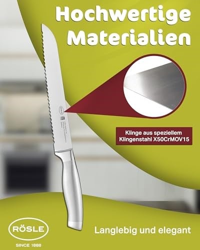 RÖSLE Basic Line Ekmek Bıçağı 13716-20 cm Tırtıklı Kenarlı Yüksek Kaliteli Ekmek Kesme Bıçağı, 18/10 Paslanmaz Çelik, Ergonomik Sap, Ekmek, Rulo ve Baget için Keskin Mutfak Bıçağı