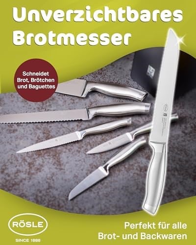 RÖSLE Basic Line Ekmek Bıçağı 13716-20 cm Tırtıklı Kenarlı Yüksek Kaliteli Ekmek Kesme Bıçağı, 18/10 Paslanmaz Çelik, Ergonomik Sap, Ekmek, Rulo ve Baget için Keskin Mutfak Bıçağı