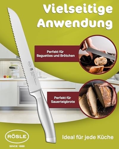 RÖSLE Basic Line Ekmek Bıçağı 13716-20 cm Tırtıklı Kenarlı Yüksek Kaliteli Ekmek Kesme Bıçağı, 18/10 Paslanmaz Çelik, Ergonomik Sap, Ekmek, Rulo ve Baget için Keskin Mutfak Bıçağı