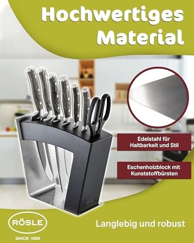 RÖSLE Bıçak Standı 15042 - Dişbudak 6 Bıçak 1 Makas Kapasite, Kaymayı Engelleyen Silikon Ayaklar, Yükseklik 23 cm - Seçenekler: Bıçak bloğu MOVE X siyah, Bıçak bloğu MoveX, bıçak bileyici