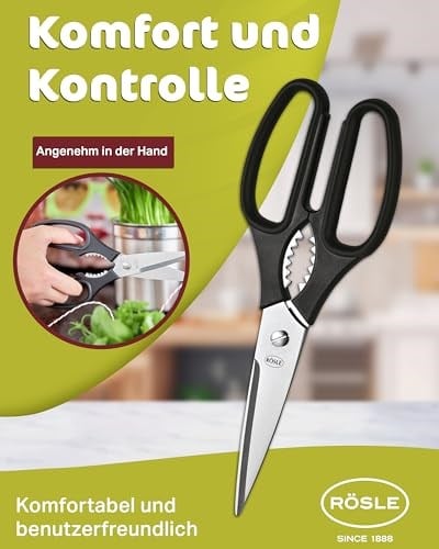 Rösle Mutfak Makası, Mutfak Malzemelerinin Tam Olarak Kesilmesi İçin Mikro Dişli, Yüksek Kaliteli Evrensel Makas, Fındıkkıran, Plastik Sap, Paslanmaz Çelik 18/10, Solaklar İçin Uygundur