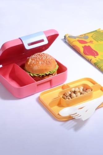 Rotanev Design Kendinden Kaşıklı 5 Bölmeli 2 Katlı Beslenme Kutusu (Pembe)