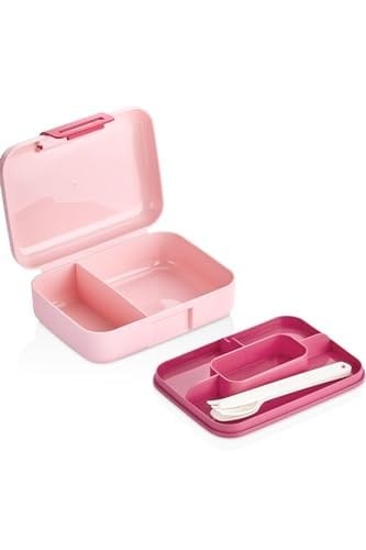 Rotanev Design Kendinden Kaşıklı 5 Bölmeli 2 Katlı Beslenme Kutusu (Pembe)