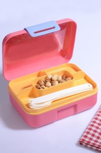 Rotanev Design Kendinden Kaşıklı 5 Bölmeli 2 Katlı Beslenme Kutusu (Pembe)