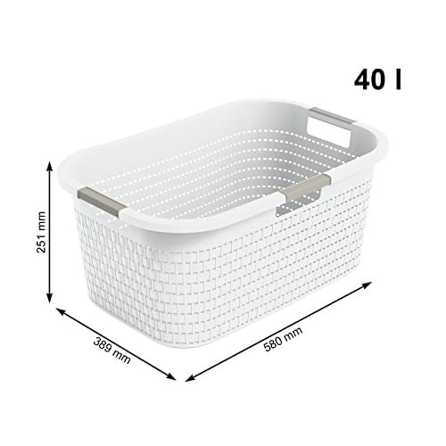 Rotho Country çamaşır sepeti 40 l, plastik (PP) BPA içermez, mistletoe beyaz, 40 l (58,0 x 38,9 x 25,1 cm)