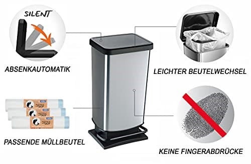 Rotho Paso Çöp Kutusu 40 L, Plastik, Siyah, 40 Liter