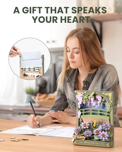ROWOOD LED Işıklı Yetişkinler Çocuklar için 3D Ahşap Yapboz, Çiçek Model Kitleri, Masa Üstü Ekran, Duvar Sanatı Deko, Kadın Erkek için Bulmaca Hediyeleri TH001 Nilüfer