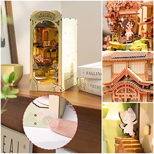 Rowood Yetişkinler için Kitap Köşesi Kitleri, 3D Ahşap Yapboz Kitaplık, Kitaplık Dekor Ekleme Sokağı, Yetişkinler için DIY Minyatür Booknook Modeli El Sanatları Kitleri, Doğum Günü Noelinde LEDli