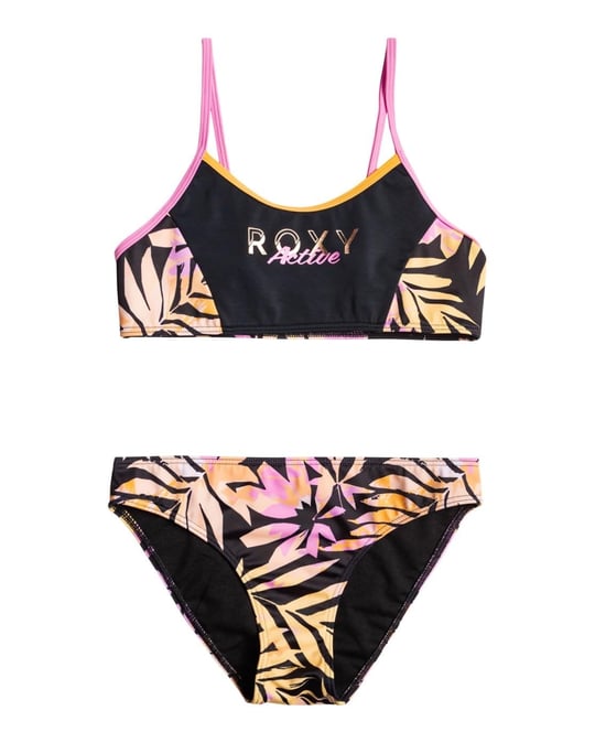 Roxy Active Joy - Bralette Bikini Seti Kızlar için 6-16 ERGX203478., Antrasit Zebra Orman Kız, 6 Yıl