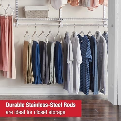 Rubbermaid Configurations Deluxe Dolap Kiti, Beyaz, 4-8 Ft., Genişletilebilir Raf ve Teleskopik Çubuklu Tel Raf Kiti, Özel Dolap Düzenleme Sistemi, Kolay Kurulum