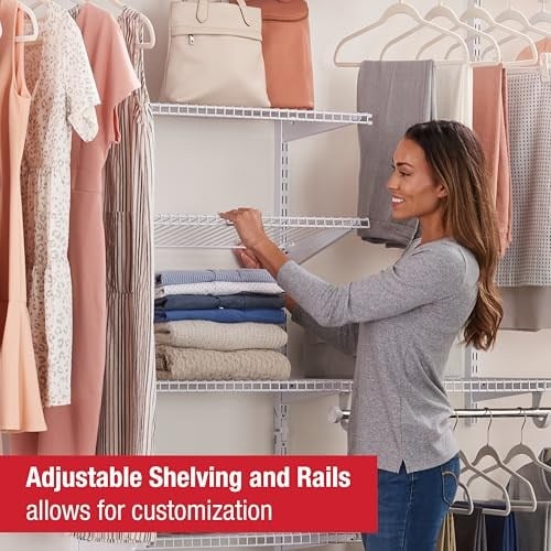 Rubbermaid Configurations Deluxe Dolap Kiti, Beyaz, 4-8 Ft., Genişletilebilir Raf ve Teleskopik Çubuklu Tel Raf Kiti, Özel Dolap Düzenleme Sistemi, Kolay Kurulum