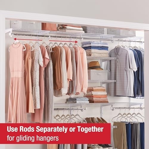 Rubbermaid Configurations Deluxe Dolap Kiti, Beyaz, 4-8 Ft., Genişletilebilir Raf ve Teleskopik Çubuklu Tel Raf Kiti, Özel Dolap Düzenleme Sistemi, Kolay Kurulum
