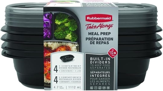 Rubbermaid TakeAlongs Bölünmüş Temel Konteyner, Siyah, 4lü Set (2127152)