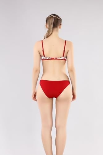 RUKO 2263-2 KIZ ÇOCUK ÇİÇEKLİ KIRMIZI BİKİNİ