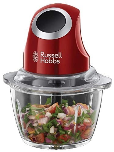 Russell Hobbs 24660-56 Mini Doğrayıcı Desire, Tek Elle Kontrol Düğmesi, Kapak Dahil 500 Ml Cam Kap, Sebze Doğrayıcı, Elektrikli Karıştırıcı, Sebzeler, Meyveler ve Etler İçin, Kırmızı
