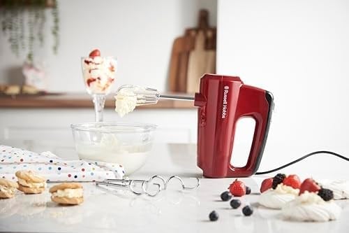 Russell Hobbs 24670-56 El Mikseri Desire, 5 Hız Seviyesi Artı Turbo Fonksiyonu, Bulaşık Makinesinde Yıkanabilir 2 Çırpıcı ve 2 Hamur Kancası, El Mikseri, Paslanmaz Çelik, Kırmızı