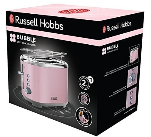 Russell Hobbs Ekmek Kızartma Makinesi Bubble Pembe, 2 Ekstra Geniş Tost Yuvası, Sandviç Eki, 6 Ayarlanabilir Kızartma Seviyesi + Buz Çözme ve Isıtma Fonksiyonu, Hızlı Kızartma Teknolojisi, 930W, 25081