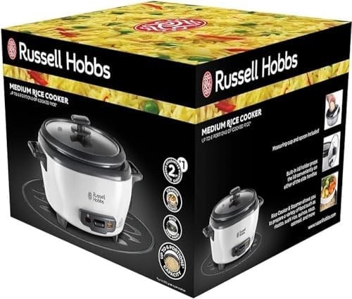 Russell Hobbs Orta Boy Pirinç Pişirici, Paslanmaz Çelik/Beyaz, Yapışmaz kaplama, bulaşık makinesinde yıkanabilir, 300 Watt) 27030-56, bir seferde 6 porsiyon (porsiyon başına 200 grama kadar)