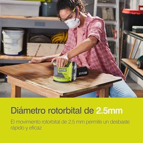 RYOBI 18 V ONE + Akülü Eksantrik Zımpara RROS18-0 (Zımpara diski boyutu 125 mm, 2,5 mm salınım devri, rölanti devri 20.000 devir/dakika, akü ve şarj cihazı hariç), yeşil ve antrasit
