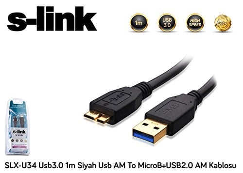 S-link SLX-U34 Usb3.0 1m Harici Disk 2li Data+Şarj Micro Usb Kablosu