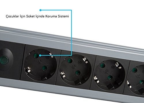 S-link SPGKS03 1.5m 3G1.5mm2 900 Joule 3Lü Akım Kor. Gri Priz Çoklayıcı