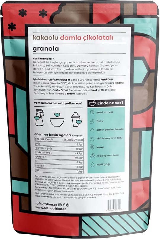 Saf Kakaolu & Damla Çikolatalı Granola 360gr