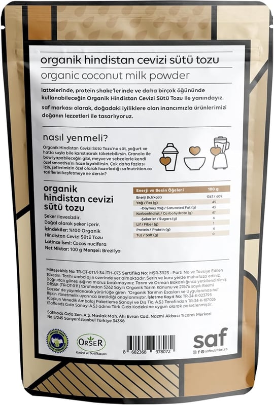 Saf Organik Hindistan Cevizi Sütü Tozu 100 Gr